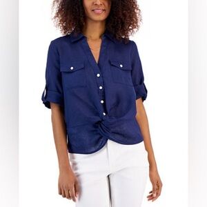 (T7)I.N.C. International Concepts® 100% line 3/4-sleeve scoop neck blouse with,M